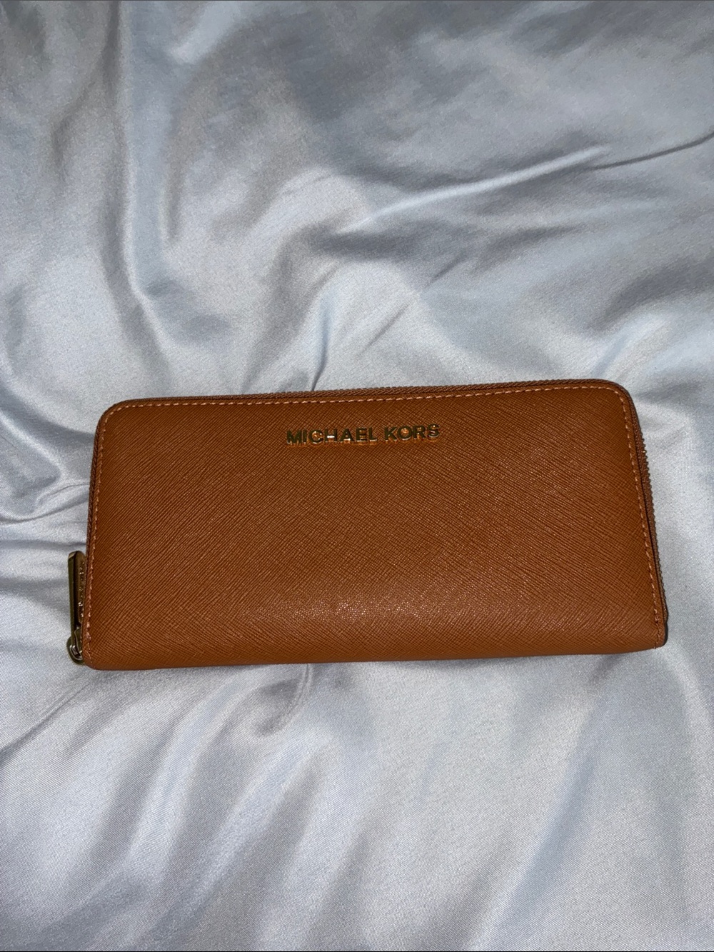 Michael Kors Brown Leather Zip-Around Wallet with Gold Logo